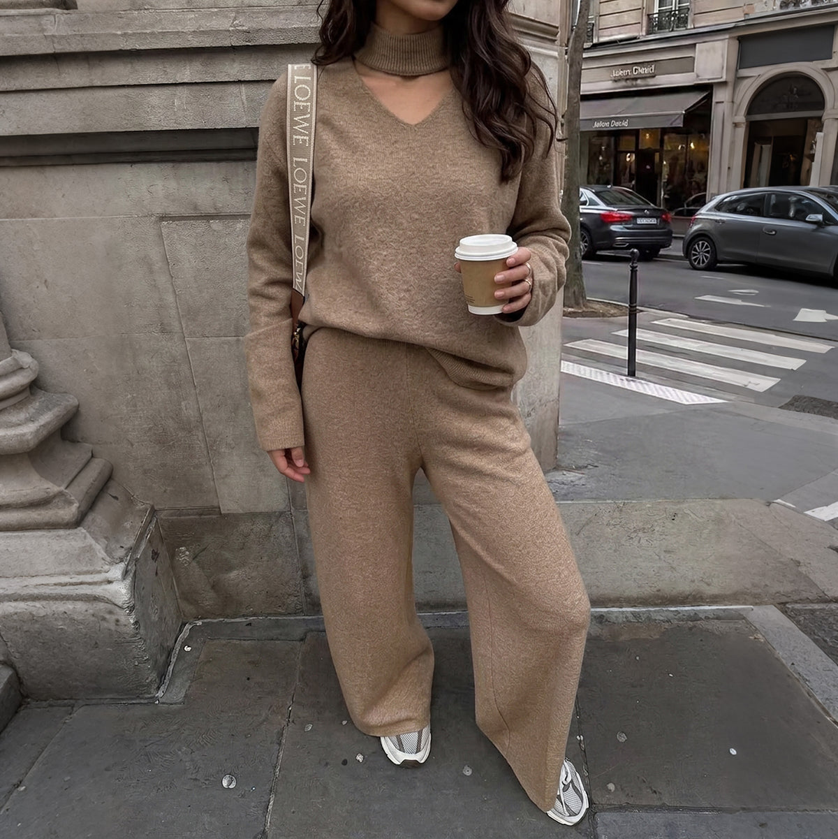 Women's Draped Wide-Leg Pants and Knit Top Set