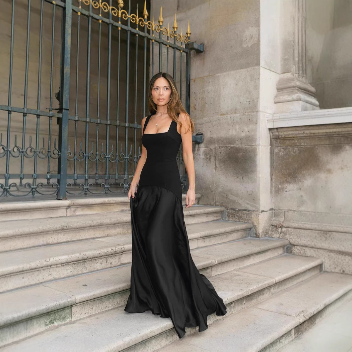 Elegant Formal Dress Black Evening Maxi Sleeveless Maxi Cami Dre
