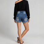 Summer Flanging Printed Pattern Design Women Denim Shorts