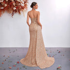 Women's Sequin Sweetheart Asymmetric Fishtail Maxi Dress