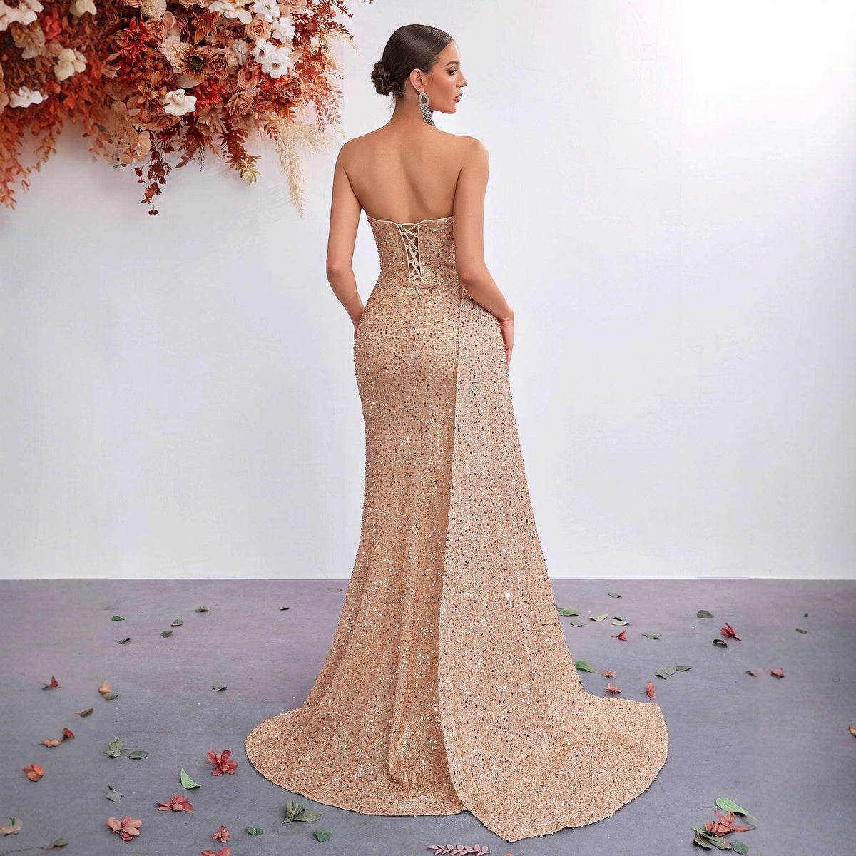 Women's Sequin Sweetheart Asymmetric Fishtail Maxi Dress