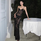 Women's Mesh V-Neck Backless Slip Dress