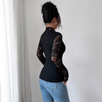 Lace Patchwork Knit Long-Sleeve Top