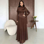 Women's Autumn Solid Color Elegant Satin Ruffled Formal Dinner Long