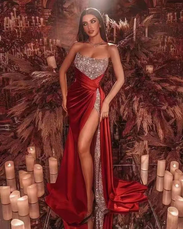 Women's Sequin Asymmetric Split Maxi Dress