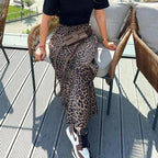 Satin Skirt Leopard Print Long Skirt High