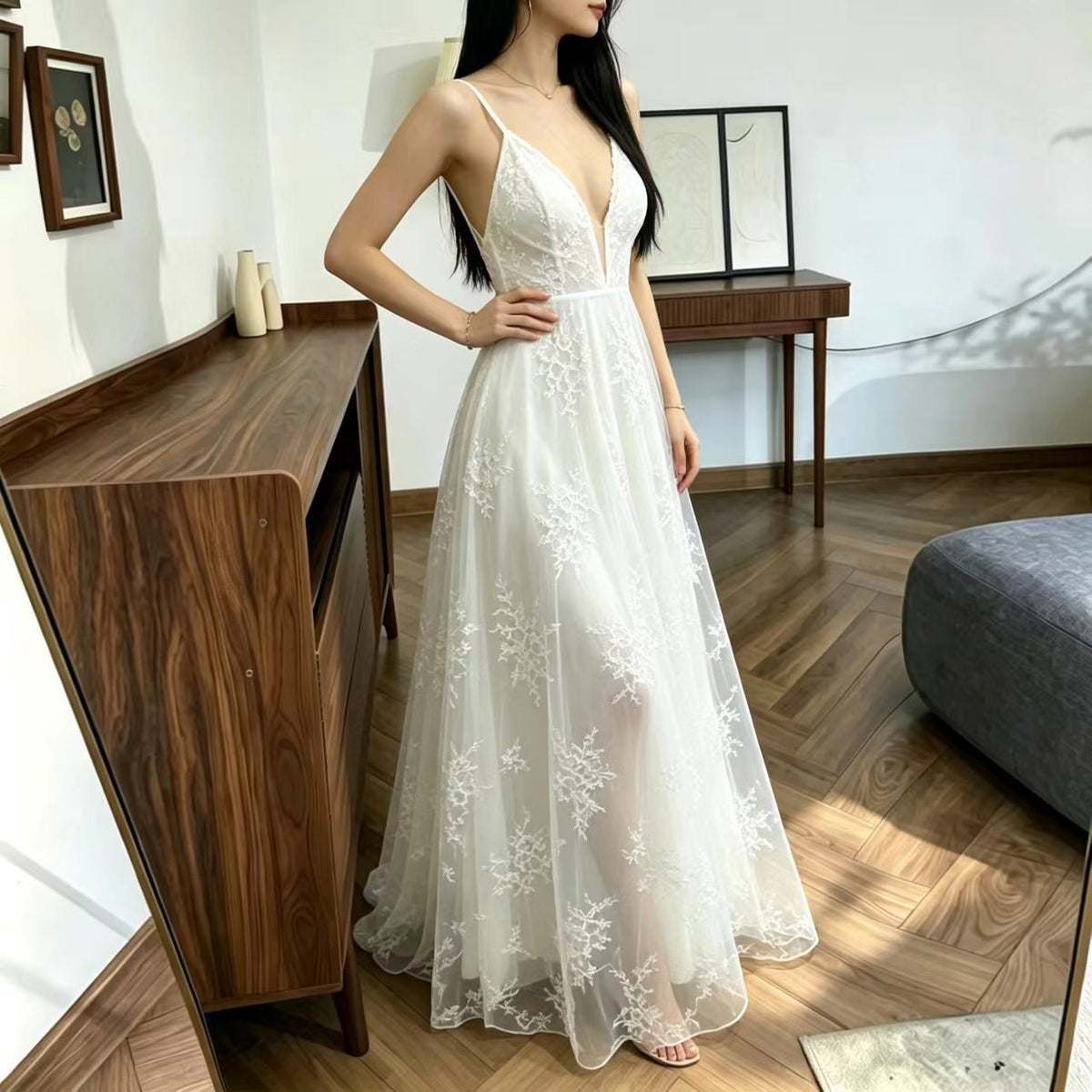 Women's Jacquard Brandy Strap Dress Spring Summer Light Luxury Minority