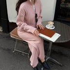 Women's Fall Winter Women Casual Cable Knit Turtleneck Zip Up Sweater Pants Two Piece Set