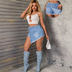 Sheath Irregular Asymmetric Denim Shorts