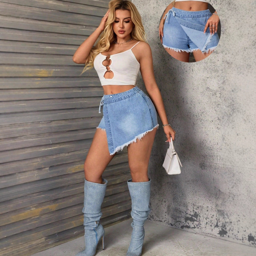 Sheath Irregular Asymmetric Denim Shorts