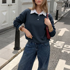 Autumn Winter Casual Preppy Top Loose False Two Pieces Stitching