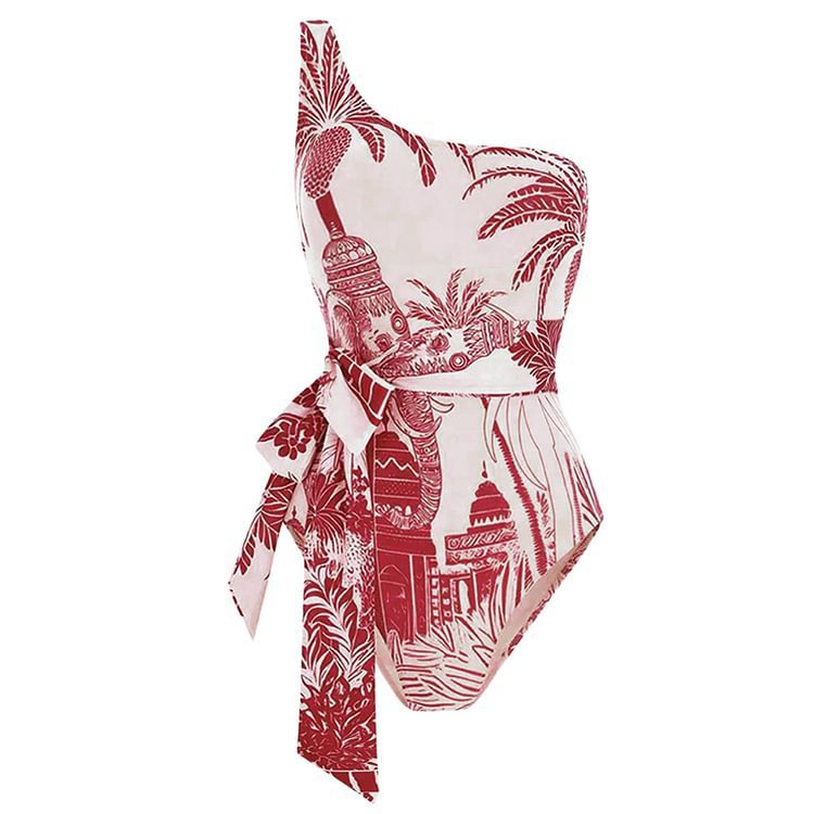 Slant Shoulder One-piece Swimwear