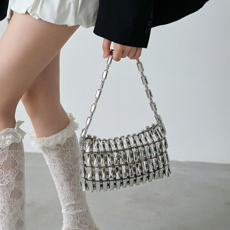 Women's Silver Crystal Beaded Handbag
