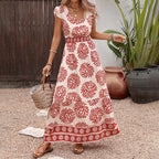 Retro Geometric Floral Print Maxi Dress
