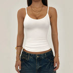 Popular Simplicity Casual Chest Slimming Waist Strap Back Hem Pleated Women Camisole