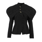 Women's Black Button Stand Collar Slim Top