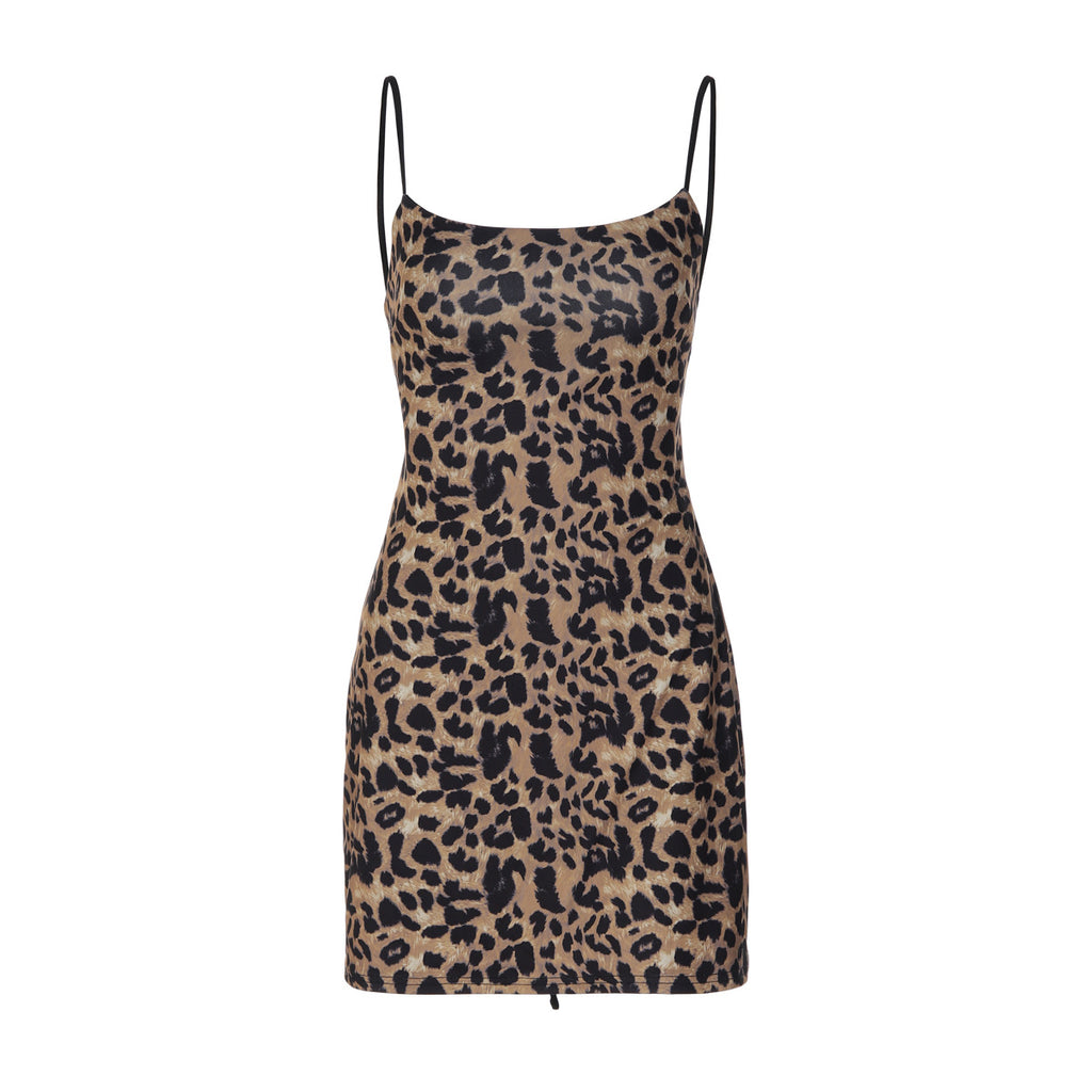 Women's Leopard Print Lace-Up Backless Cami Mini Dress