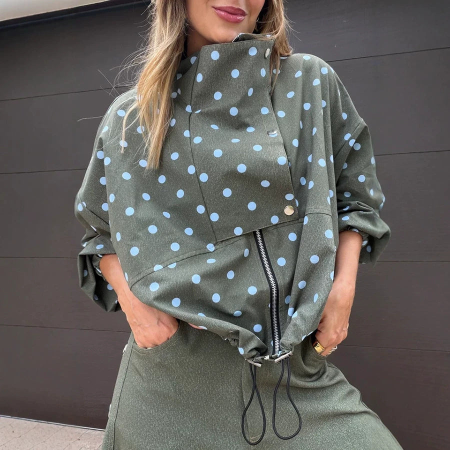 Polka-Dot Jacket and Wide-Leg Jeans Set