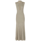 Mock-Neck Sleeveless Knit Bodycon Maxi Dress