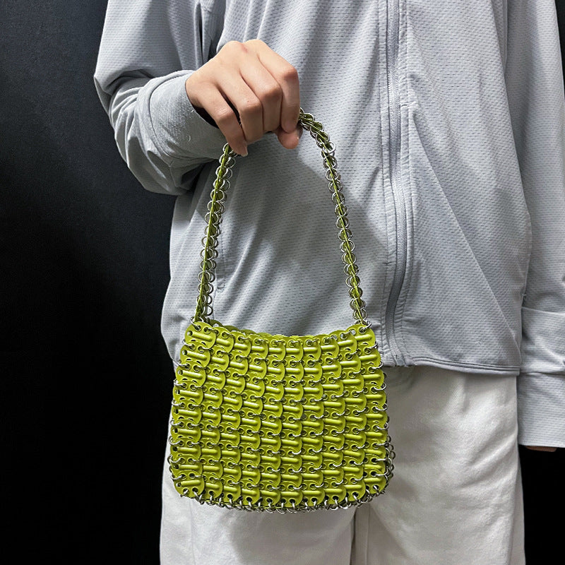 Women's Green Beaded Chain Shoulder Bag