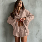 Collared Flared-Sleeve Top & Shorts Set