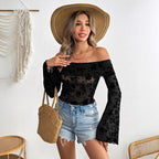 Floral Mesh Knit Off-Shoulder Top