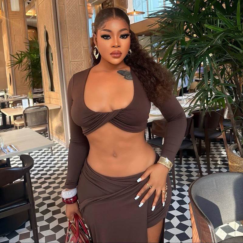 Women's Solid Color Casual Hip Coordinated Two-Piece Set