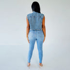 Sexy Denim Vest Women Summer Trendy Beading Denim Top