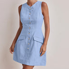 Cotton Sleeveless Vest Dress Waist Controlled Single