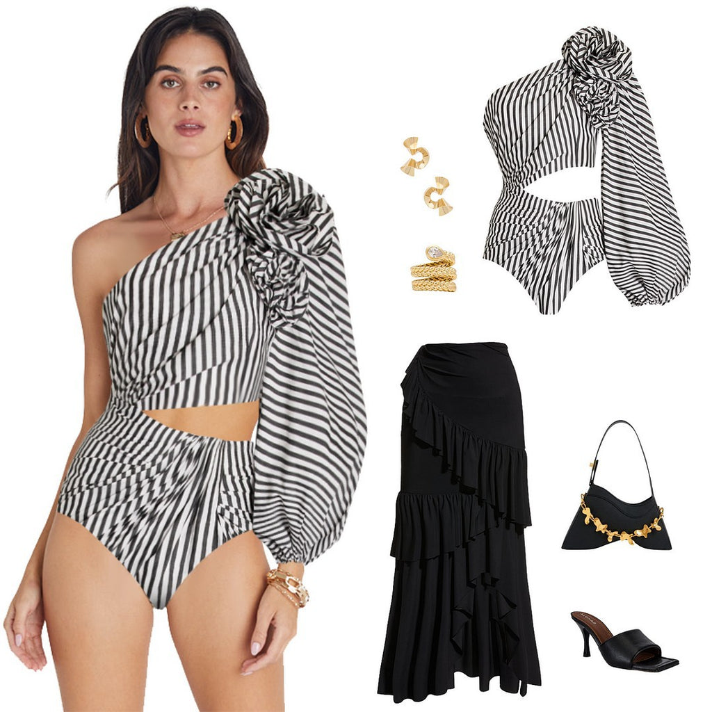 Pleated Ruffled One-piece Swimwear