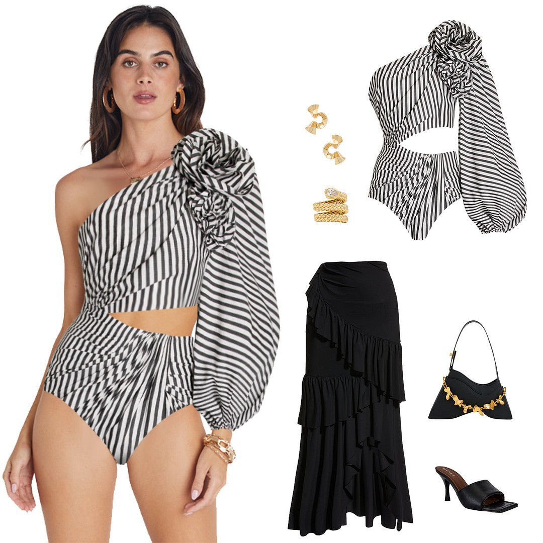 Pleated Ruffled One-piece Swimwear