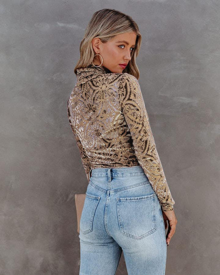 Women's Turtleneck Velvet Burnt-Out Bottoming Shirt