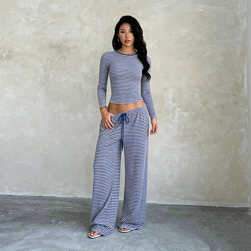 Women's Striped Wide-Leg Two-Piece Set