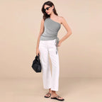 Women's Clothing Oblique Shoulder Drawstring Solid Color Sleeveless Fit