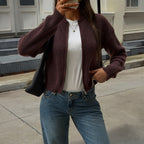 Autumn Winter Retro Casual Stand Collar Zipper Thick Sunken Stripe Top