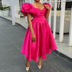 Square-Neck Puff-Sleeve Waist Dress