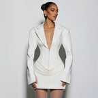 Women's Collared Ruched Long-Sleeve Bodycon Mini Dress