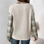 Women's Plaid Color-Block Long Sleeve Top