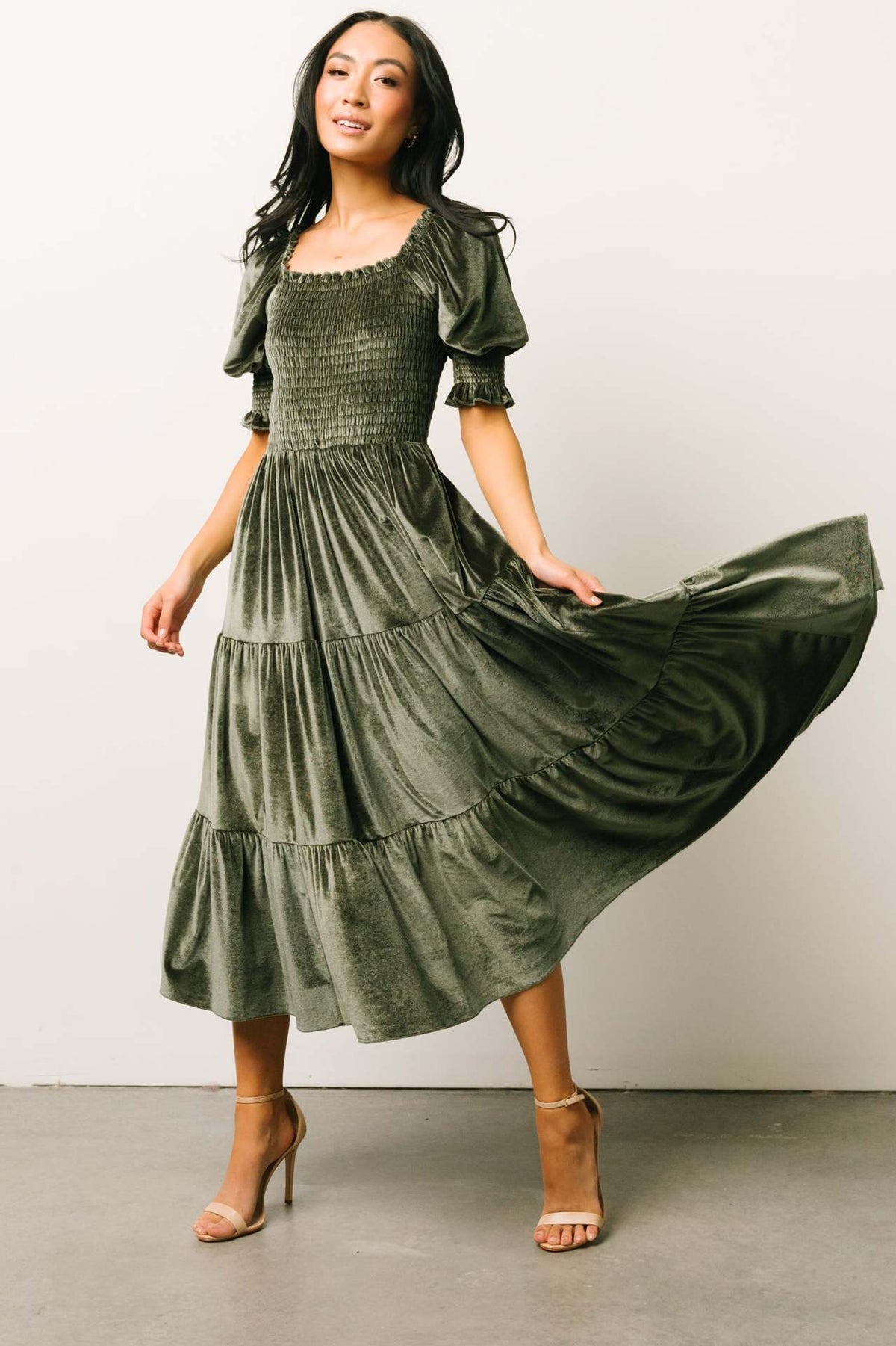 Women's Gold Velvet Ruffle Dress