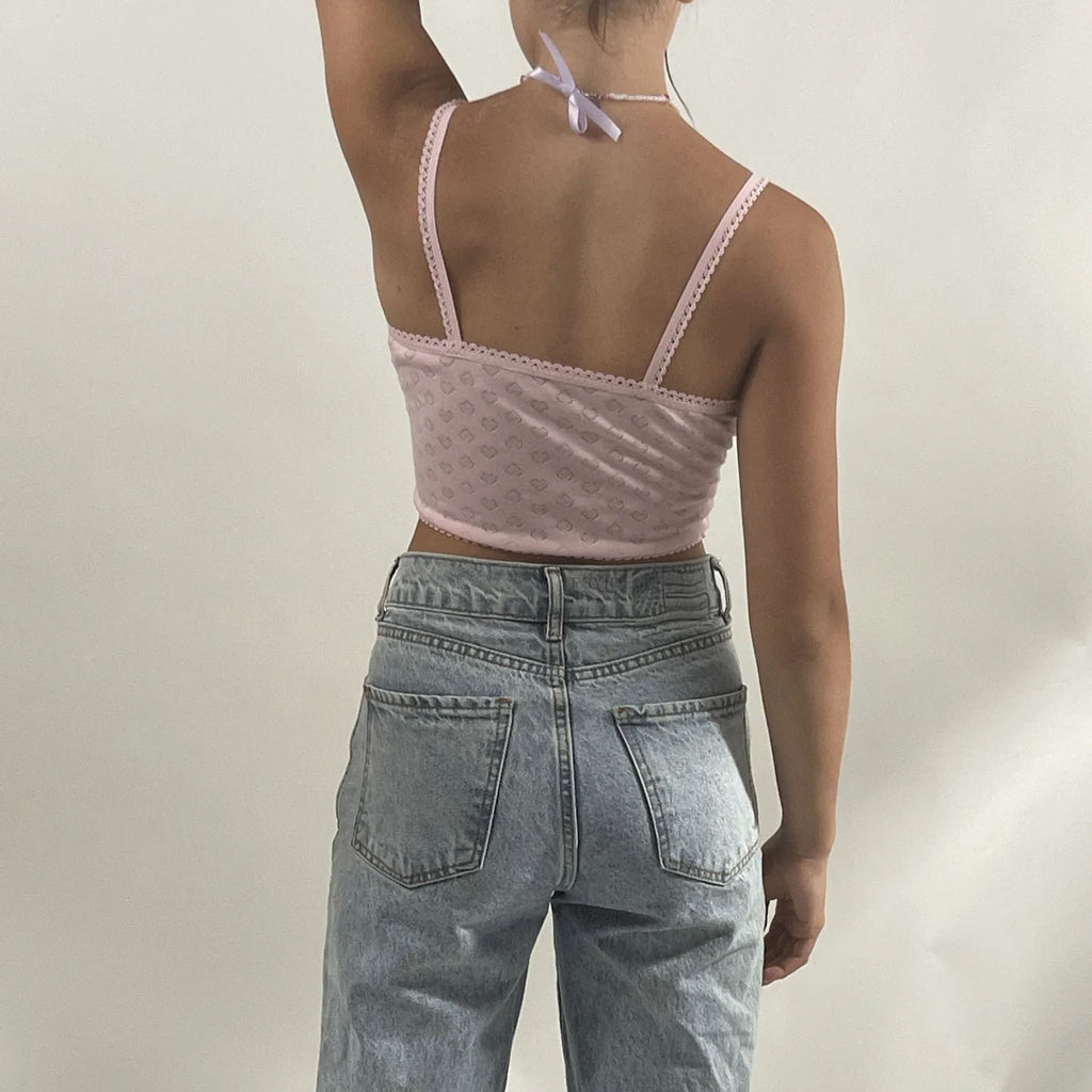 Lace V-Neck Backless Cropped Camisole