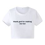 Women's Street Trendy English Letter Graphic Printing Short Slim Fit Short Sleeve T Shirt Top Women