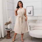 Sleeveless Button-Front Midi Dress