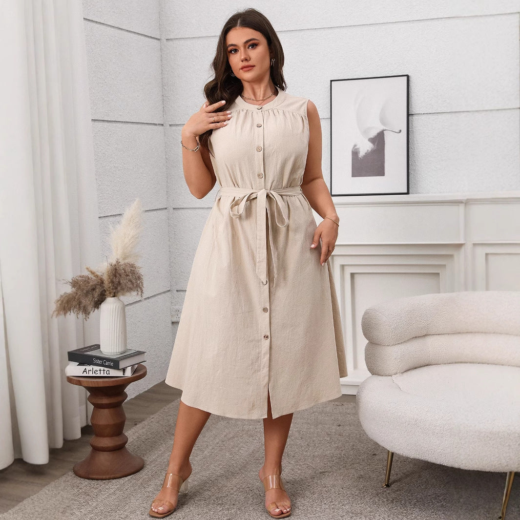 Sleeveless Button-Front Midi Dress