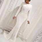 Gold Long Sleeve Bodycon Evening Maxi Dress