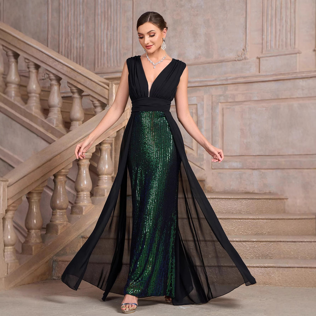 Women's Sequin Dress Long Cocktail Slim Fit Evening Long Dress