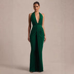 Women's V neck Halter Tied Slim Fit Design Pleated Niche Dress