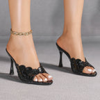 Women's Casual Square Toe High Heels Floral All Match High