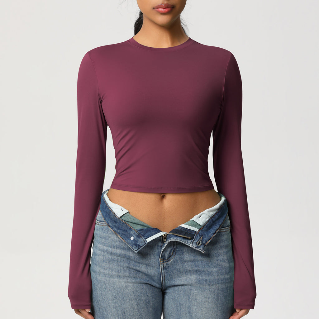 Nude Feel Tight Sports T shirt Quick Drying Breathable Long Sleeves Yoga Clothes Pilates Running Sports Fitness Long Sleeved Upper Garment