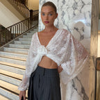Women's Winter Women Clothing Sexy Elegant Lace Jacquard Sheer Long Sleeve Top For Women