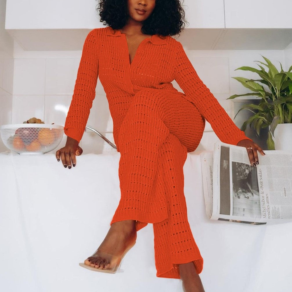 Clothes Solid Color Straight Leg Pants Knit Two-Piece Set